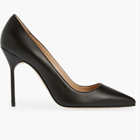 Manolo Blahnik NEW Black Leather Pointed Toe BB Pump 39.5 105mm New In Box - Picture 2 of 16
